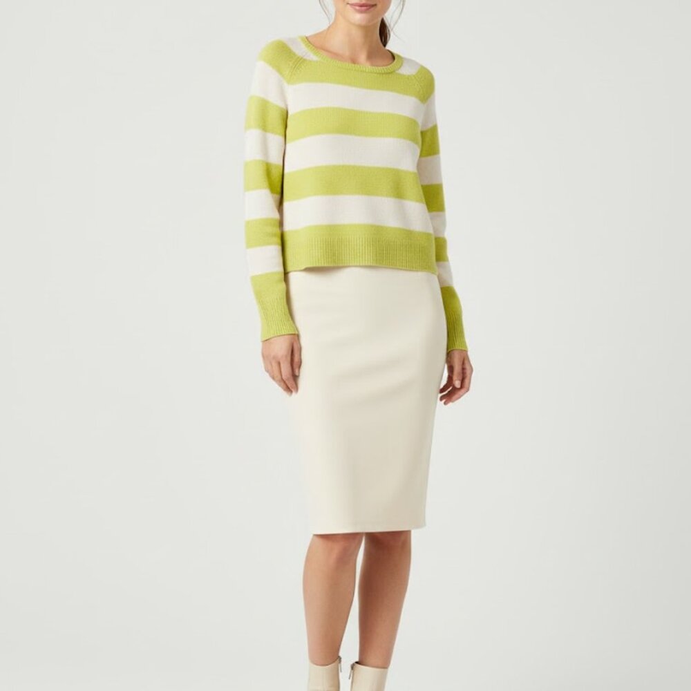 Joe Fresh pullover crewneck Sweater Acrylic Colorblock Lime And White Size SMALL